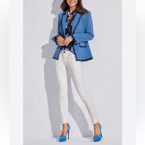 Cabi Scholarship Blazer in navy & blue check stretch Textured Blazer, size small - Picture 1 of 10